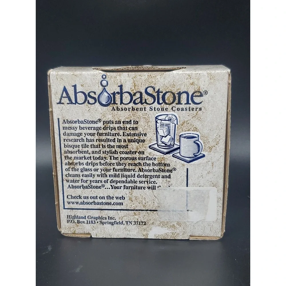 Set Of Four Stone Coasters Pears In Bowl In Box 4 X 4 Cork Backing